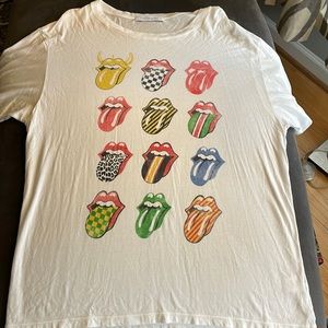 Daydreamer Rolling Stones 12 Tongues Women's Boyfriend Tee White Size L